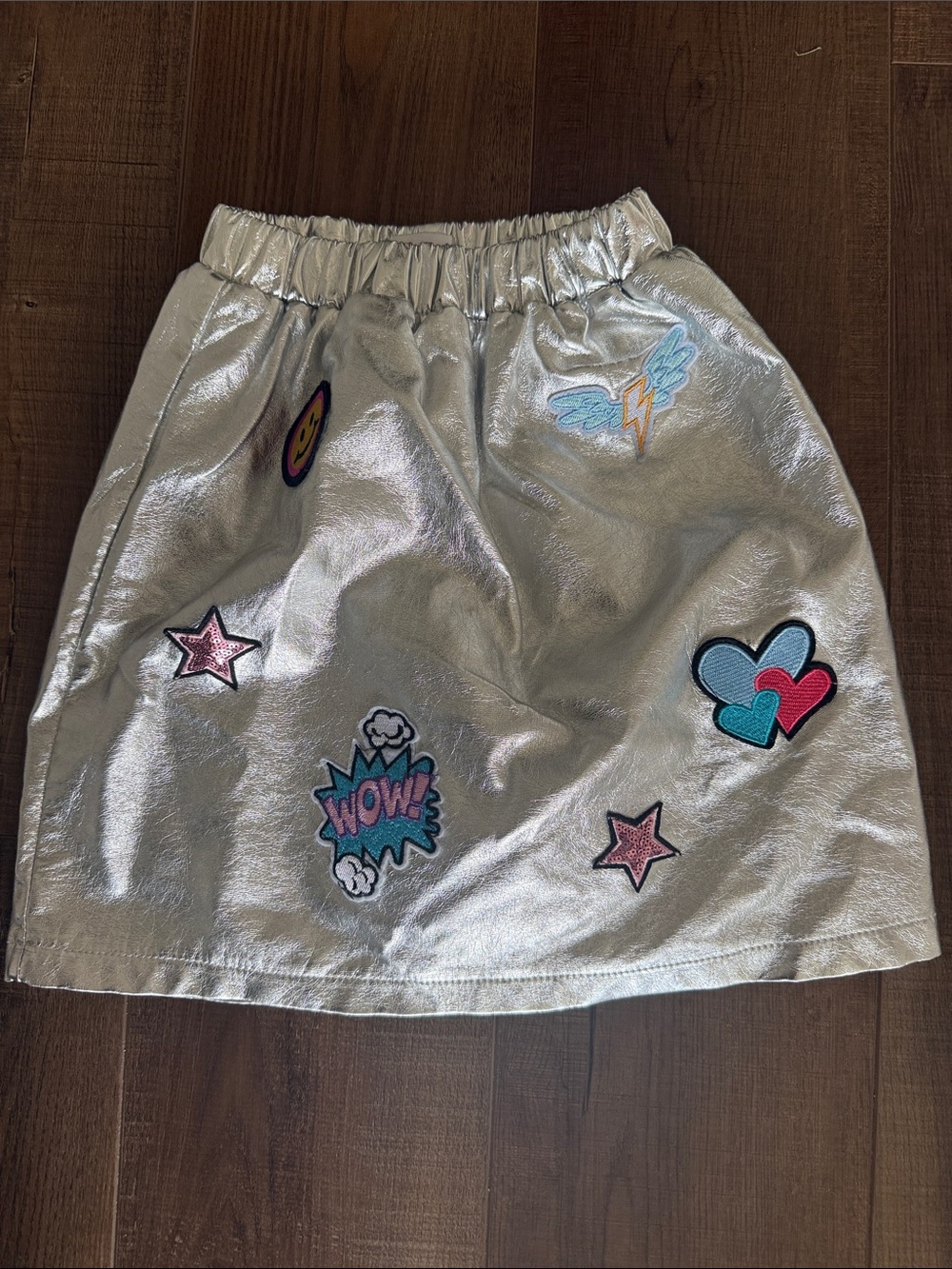 Lola + The Boys Silver Metallic Patchwork A-Line Skirt